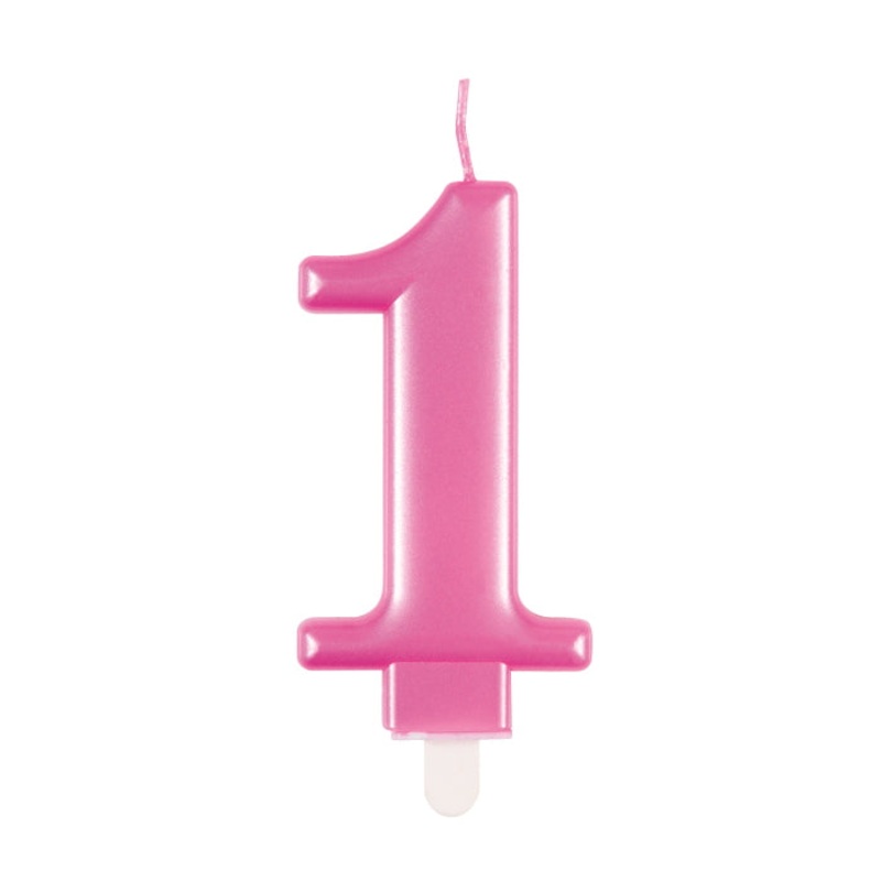 Pink Metallic Number 1 Cake Candle