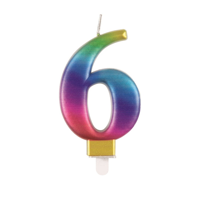 Rainbow Metallic Number 6 Candle