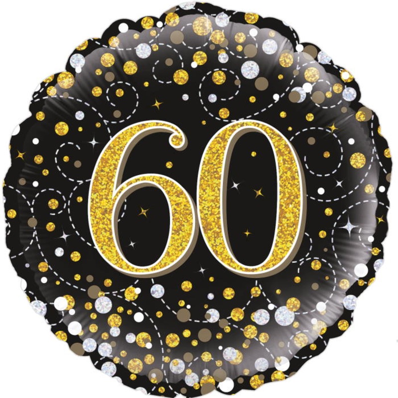 Black and Gold 60th Balloons - Foil