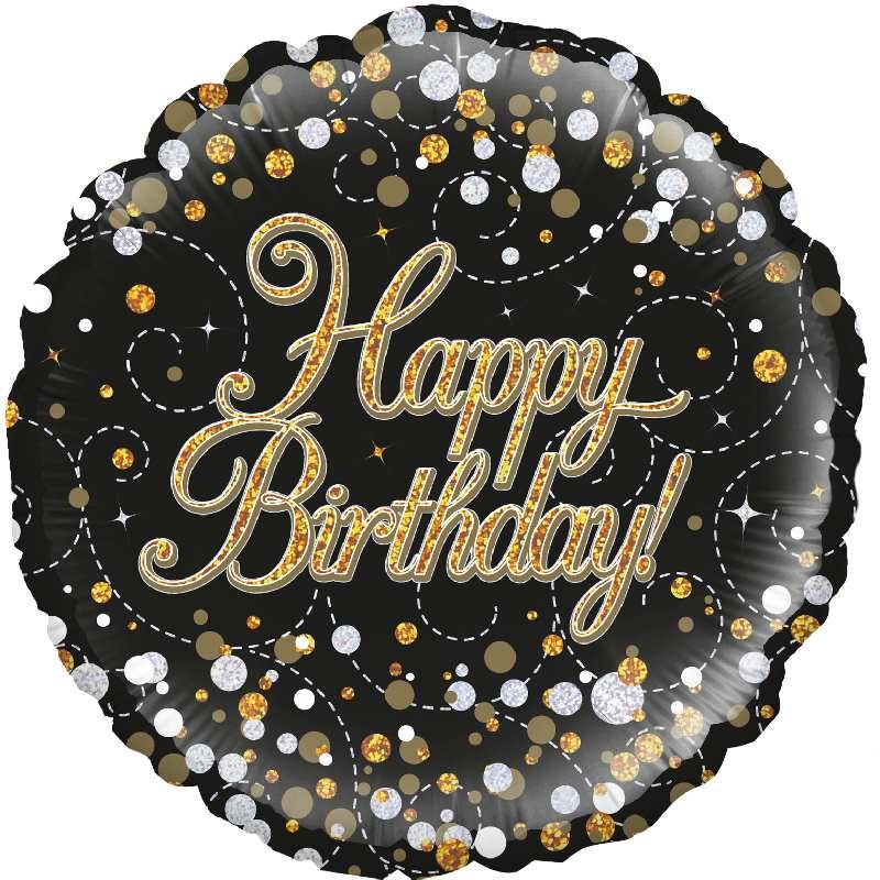 Black and Gold Holographic Birthday 18 Inch Foil Balloon