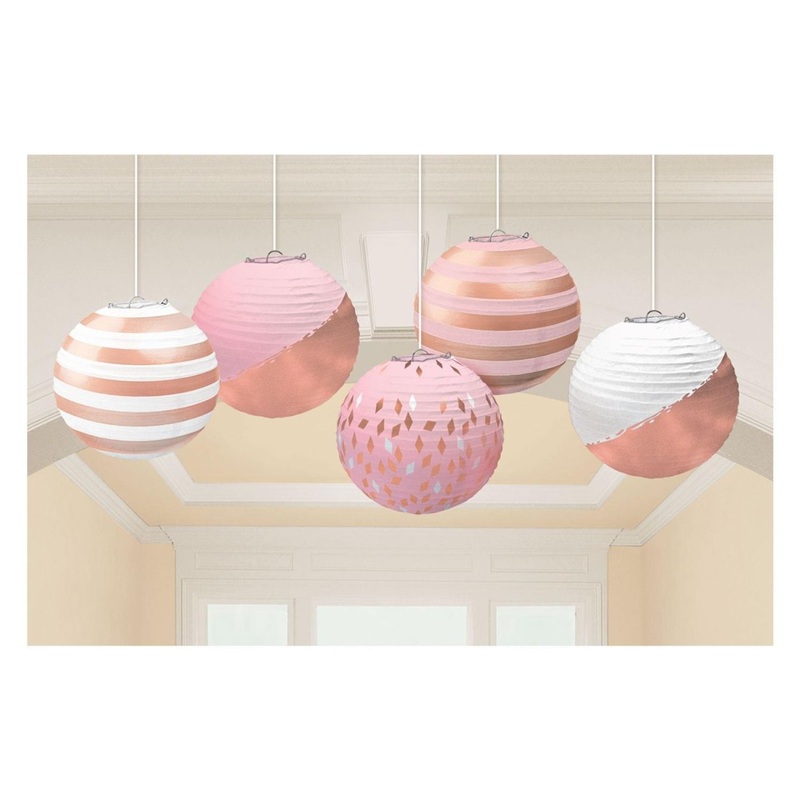 Rose Gold Blush Lantern Decoration Pack of 5