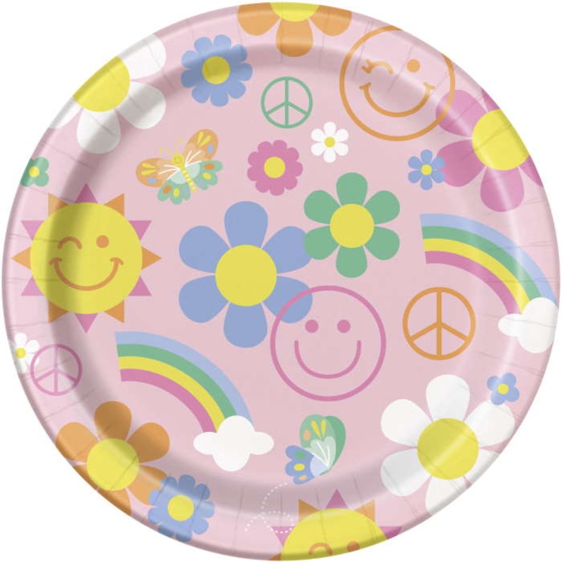 Flower Power Party Plates | Hippie Party Plates Pack of 8