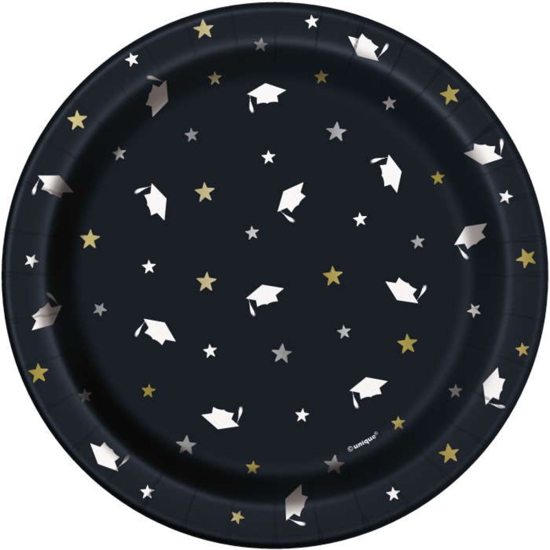 Graduation Paper Cake Plates - Stars & Caps Pack of 8