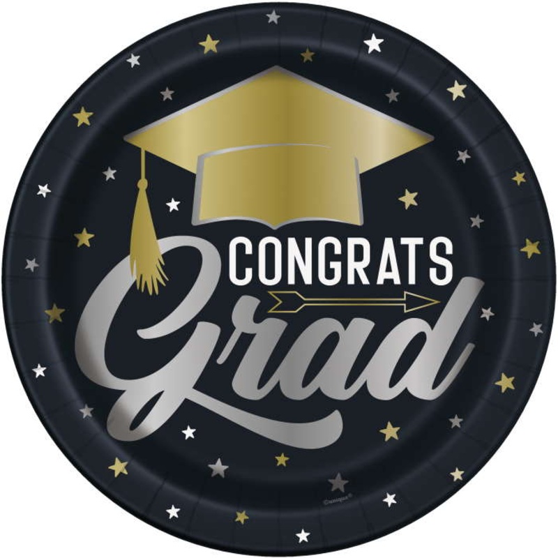 Graduation Paper Plates - Stars & Caps Pack of 8
