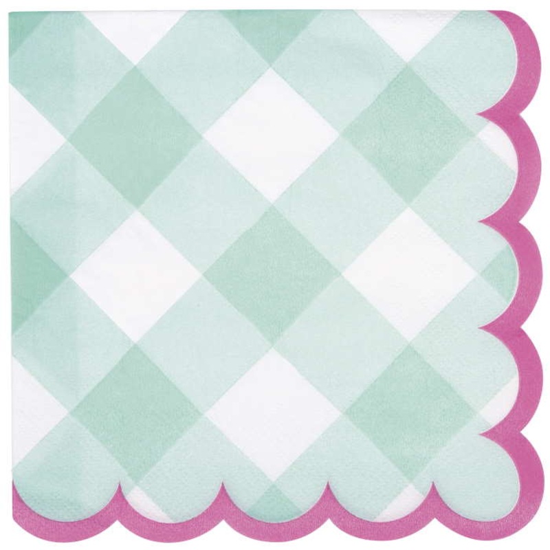 Pastel Gingham Napkins Scalloped Pack of 16