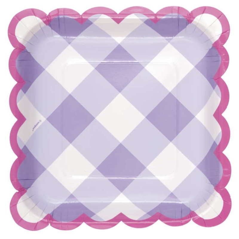 Pastel Lilac Gingham Party Plates Pack of 8