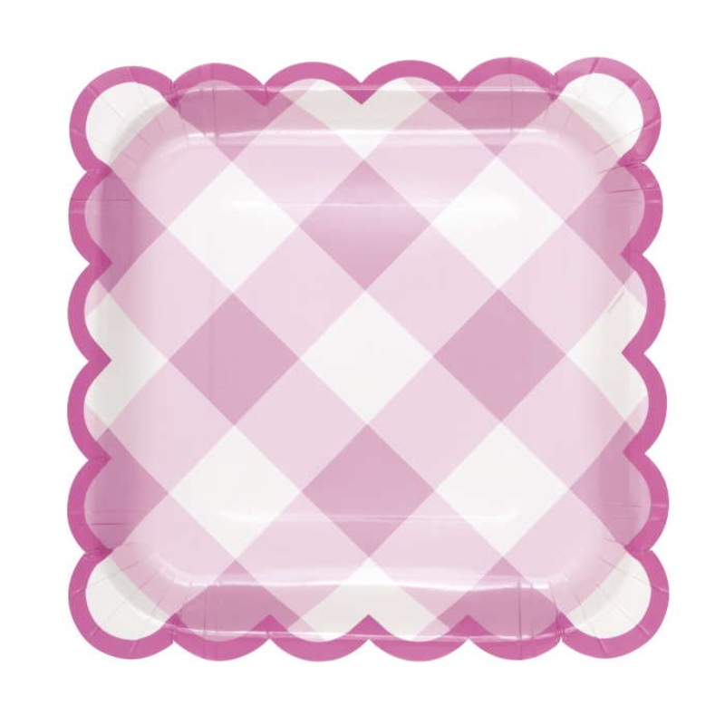 Pastel Pink Gingham Paper Plates Pack of 8