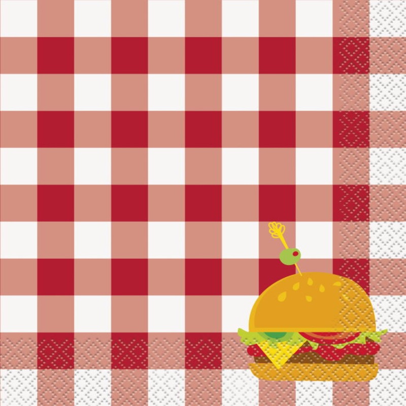 Red Gingham BBQ Napkins | Serviettes Pack of 16