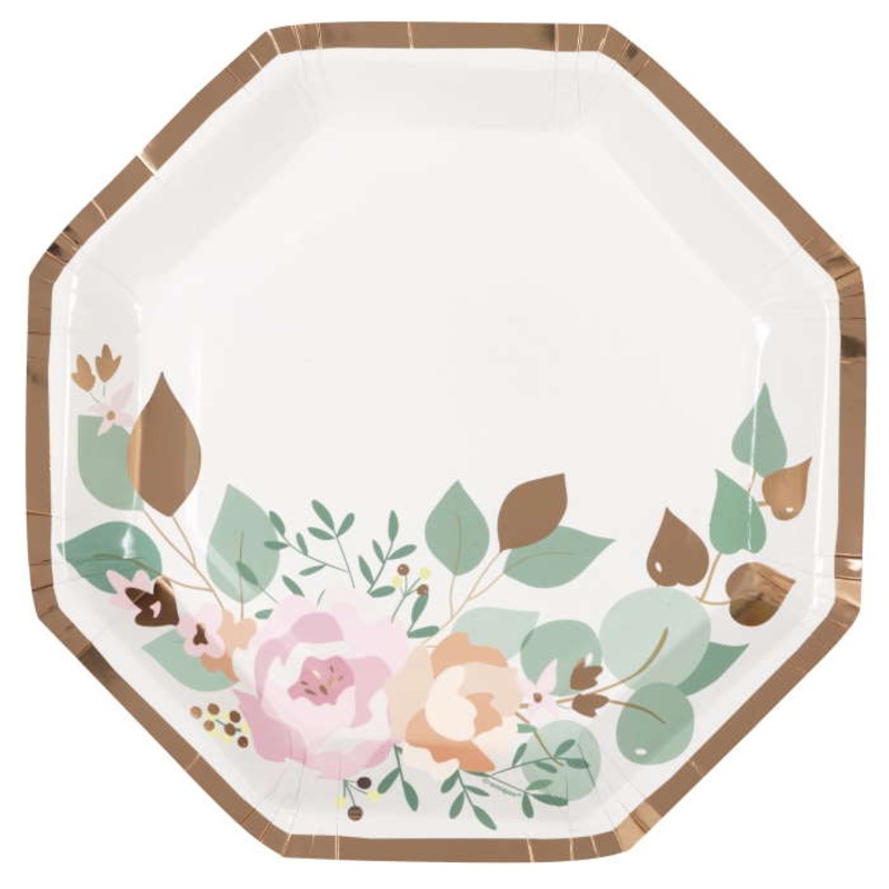White Floral Plates Paper Pack of 8