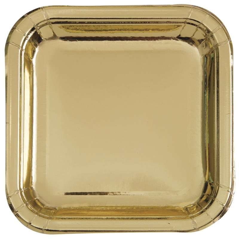 Gold Foil Party Square Cake Plates Pack of 8