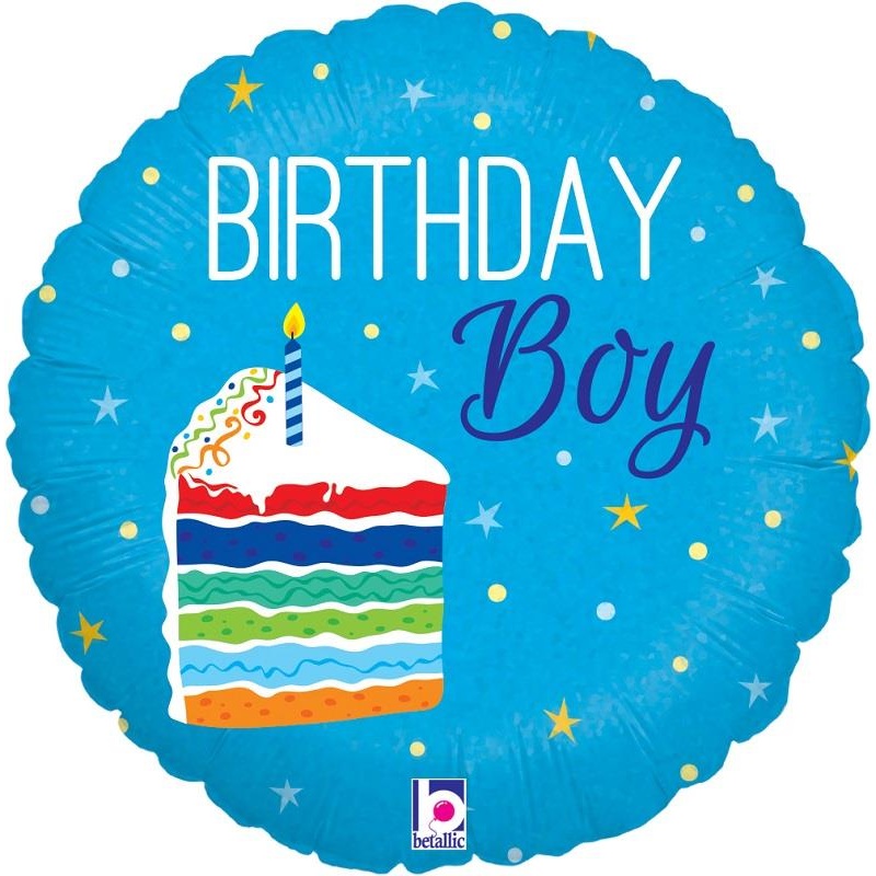 Birthday Boy Cake Blue 18 Inch Foil Balloon