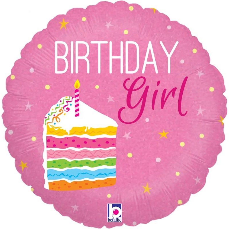 Birthday Girl Cake Pink 18 Inch Foil Balloon