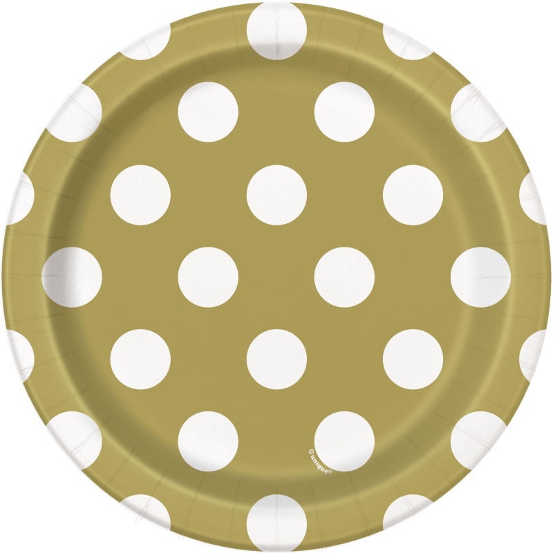 Gold Polka Dot Party Cake Plates Pack of 8