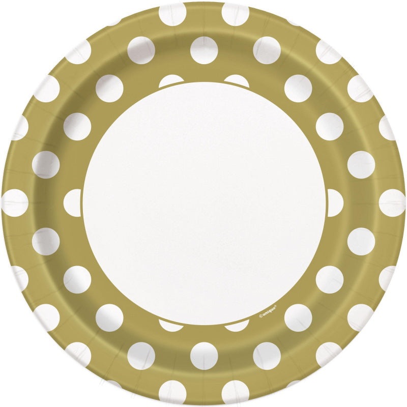 Gold Polka Dot Party Plates Pack of 8