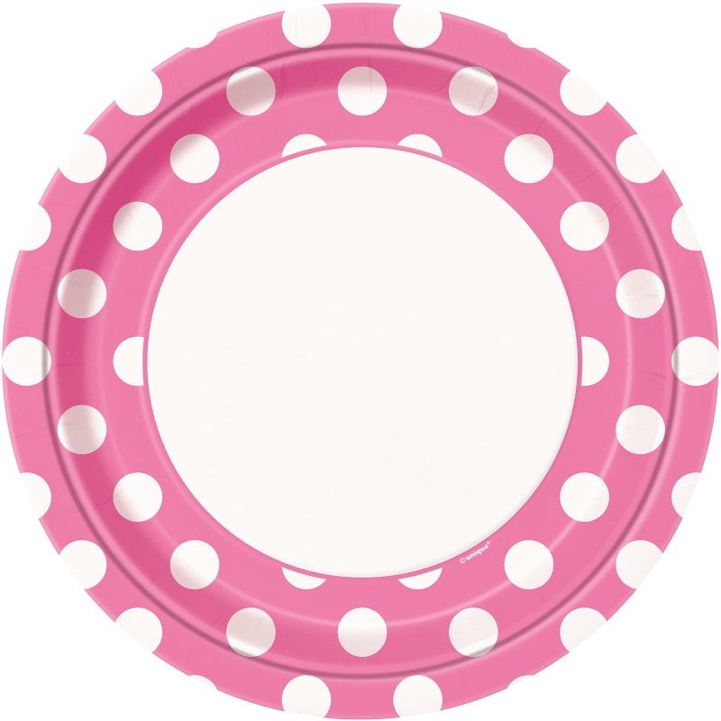 Hot Pink Polka Dot Party Plates Pack of 8