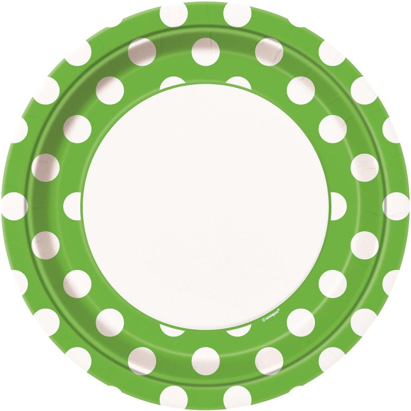 Lime Green Polka Dot Party Plates Pack of 8
