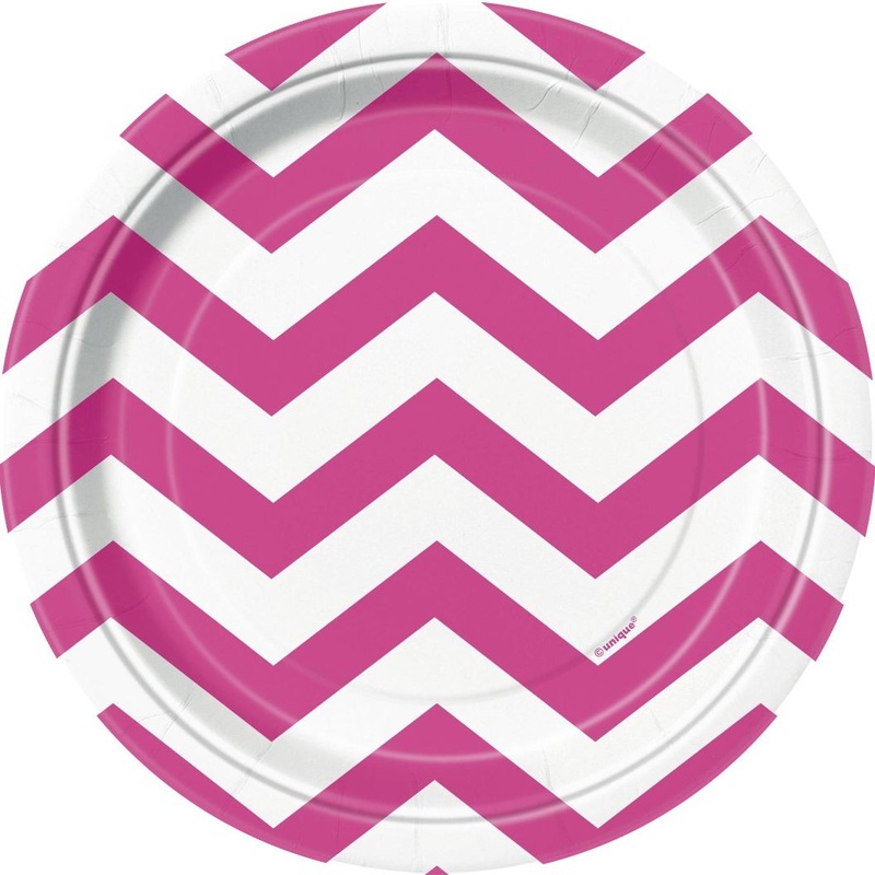 Hot Pink Chevron Party Cake 17cm Plates Pack of 8