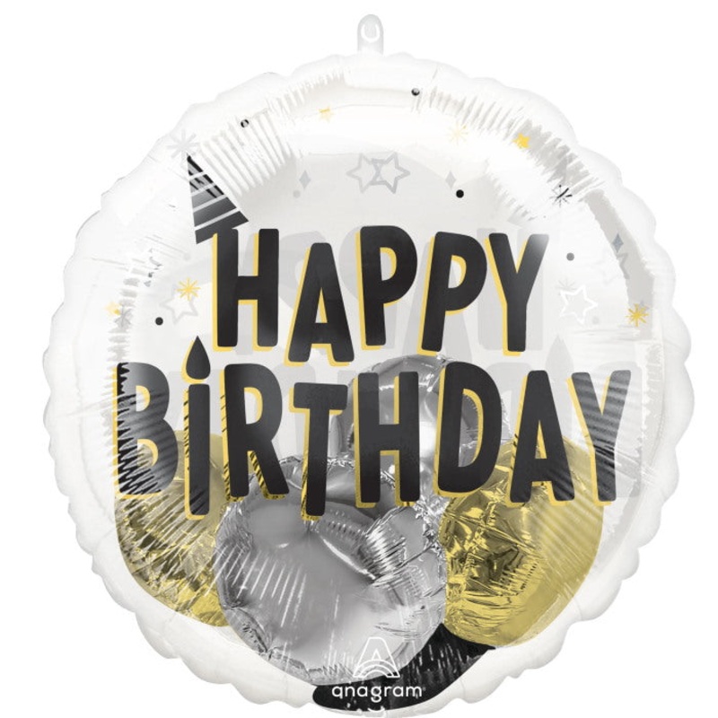 Black and Gold Happy Birthday Insider Balloon