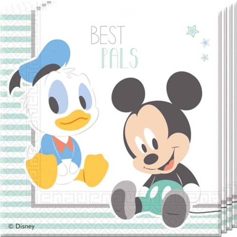 Mickey Mouse Baby Boy 33cm Party Paper Napkins | Serviettes | Tissues Pack of 20