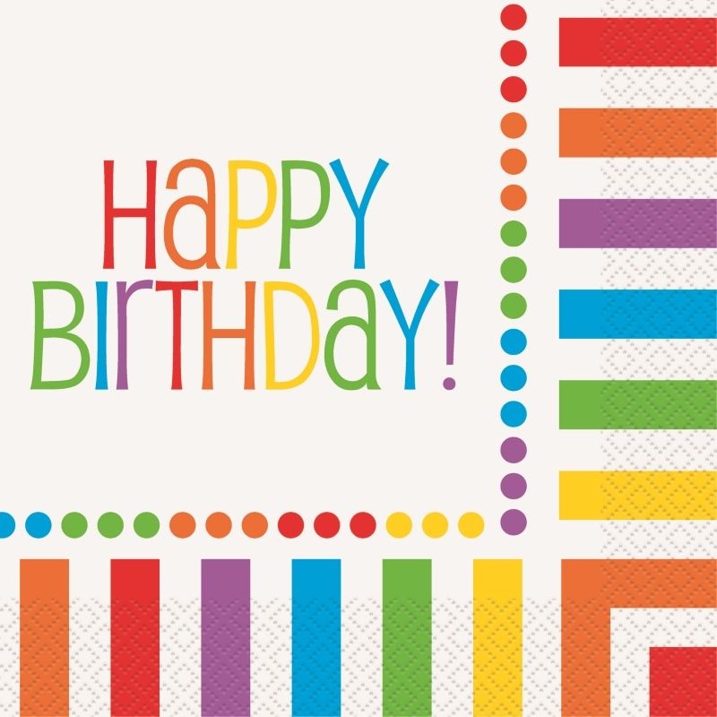 Rainbow Colourful Happy Birthday Party Napkins | Serviettes Pack of 16