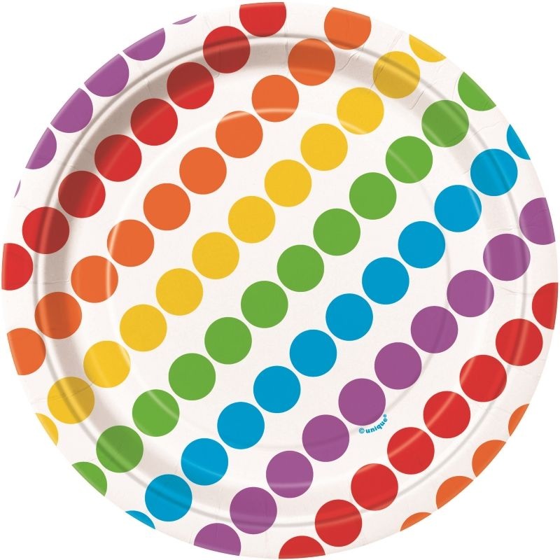 Rainbow Colourful Party Cake Plates Pack of 8
