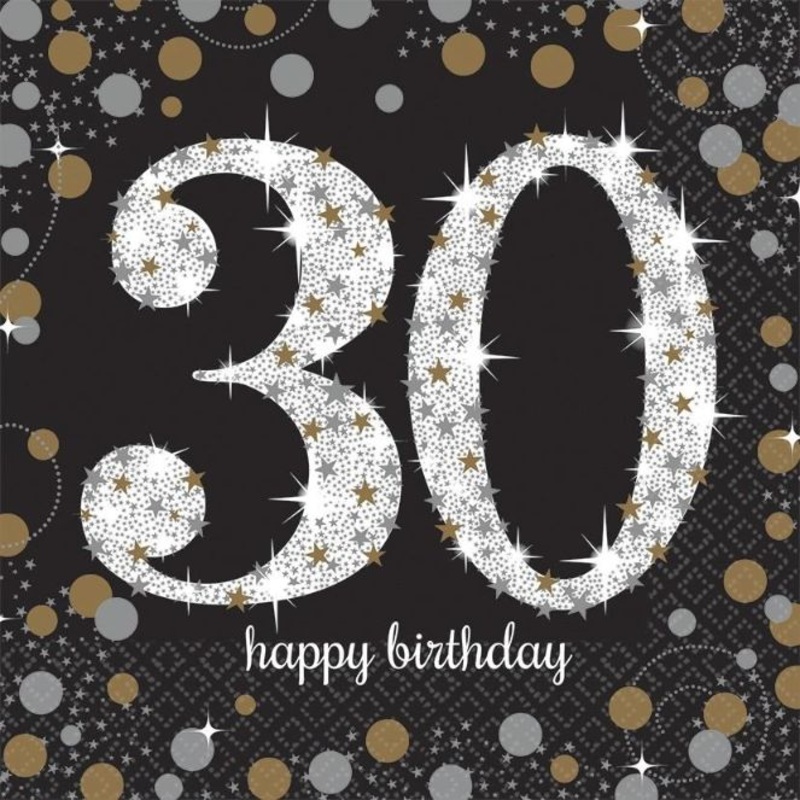 Gold Sparkle 30th Birthday Party Napkins Pack of 16