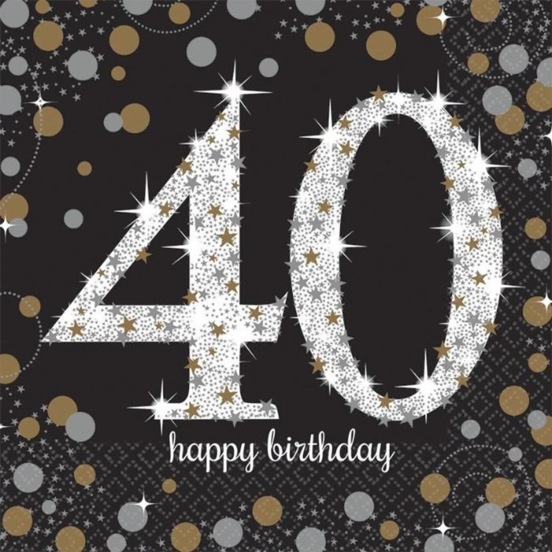 Gold Sparkle 40th Birthday Party Napkins Pack of 16