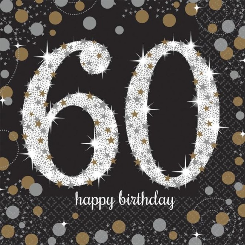 Gold Sparkle 60th Birthday Napkins Pack of 16