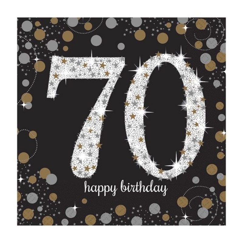 Gold Sparkle 70th Birthday Party Napkins Pack of 16
