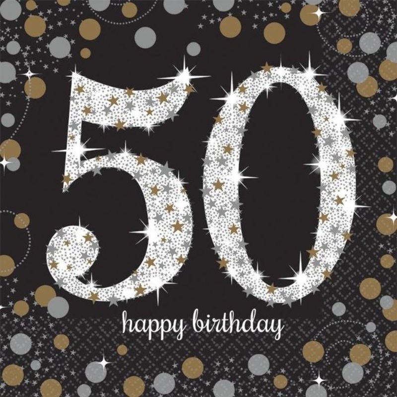 Gold Sparkling 50th Birthday Napkins Pack of 16
