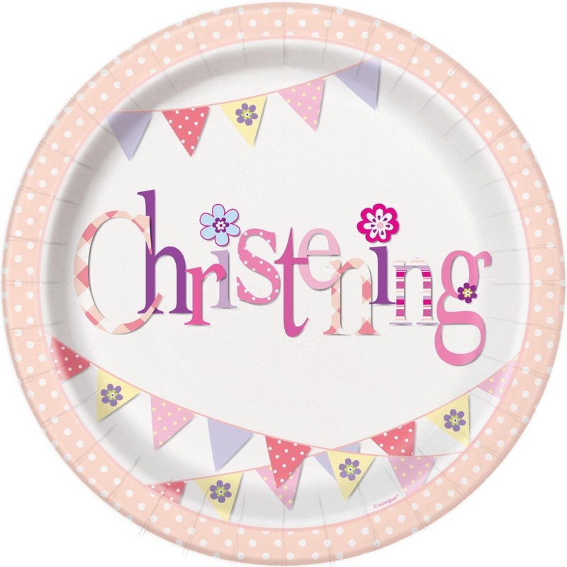 Pink Bunting Christening 22cm Party Plates Pack of 8