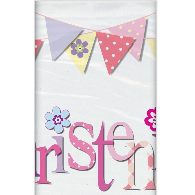 Pink Bunting Christening Party Tablecover | Tablecloth - Buy Online