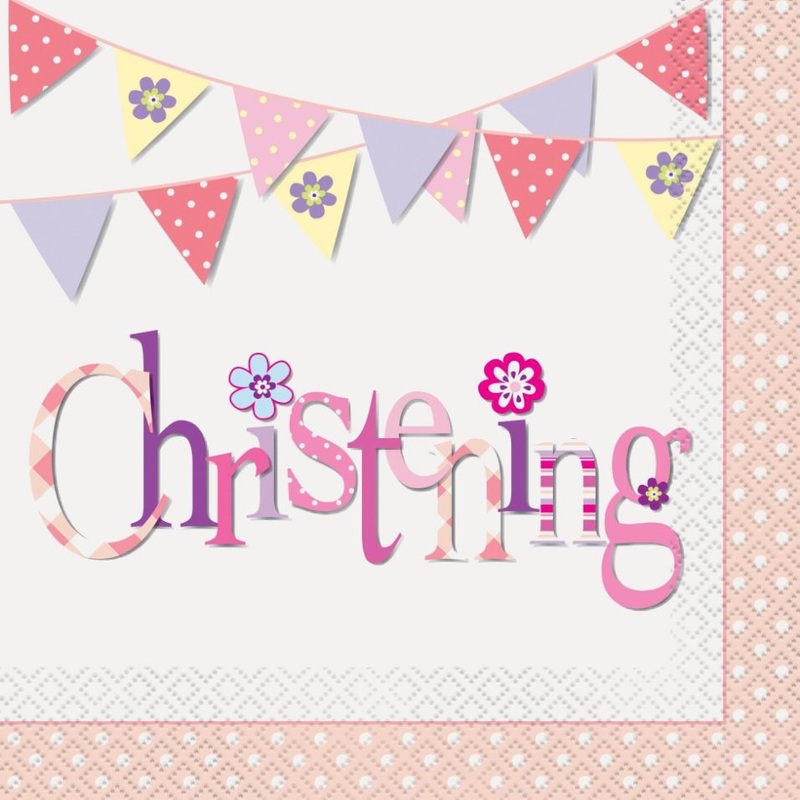 Pink Christening Napkins Bunting Pack of 16