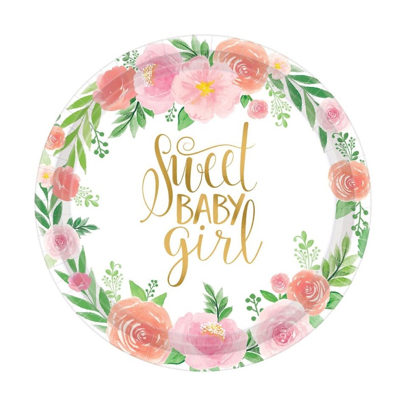 Floral Baby Shower Cake Plates Pack of 8