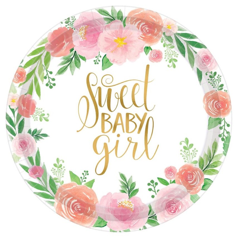 Floral Sweet Baby Girl Party Plates Pack of 8