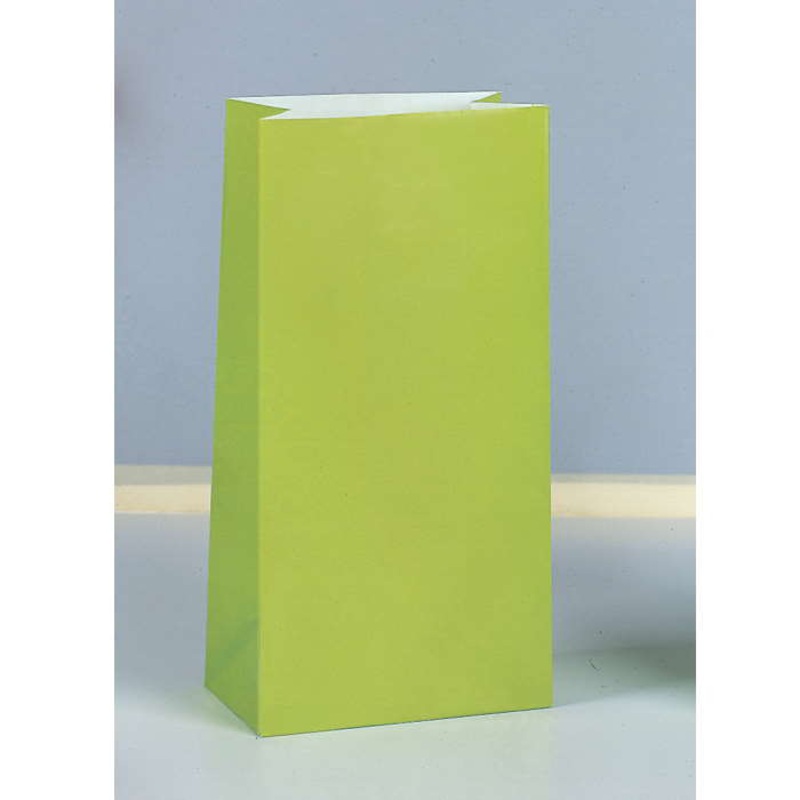 Lime Green Paper Party Bags - 12 Pack