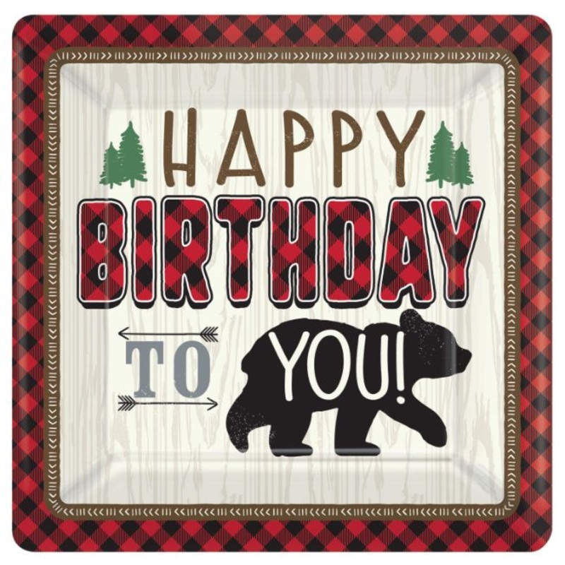 Little Lumberjack Bear 26cm Birthday Party Plates Pack of 8