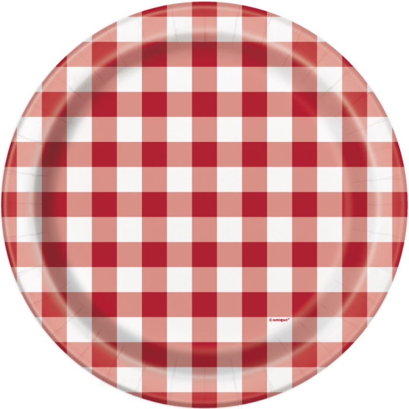 Red Gingham 23cm Plates Pack of 8