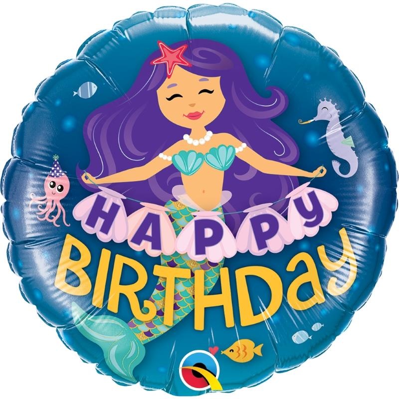 Smiling Mermaid Happy Birthday Foil Balloon