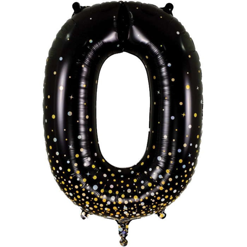 Black and Gold Number 0 Balloon