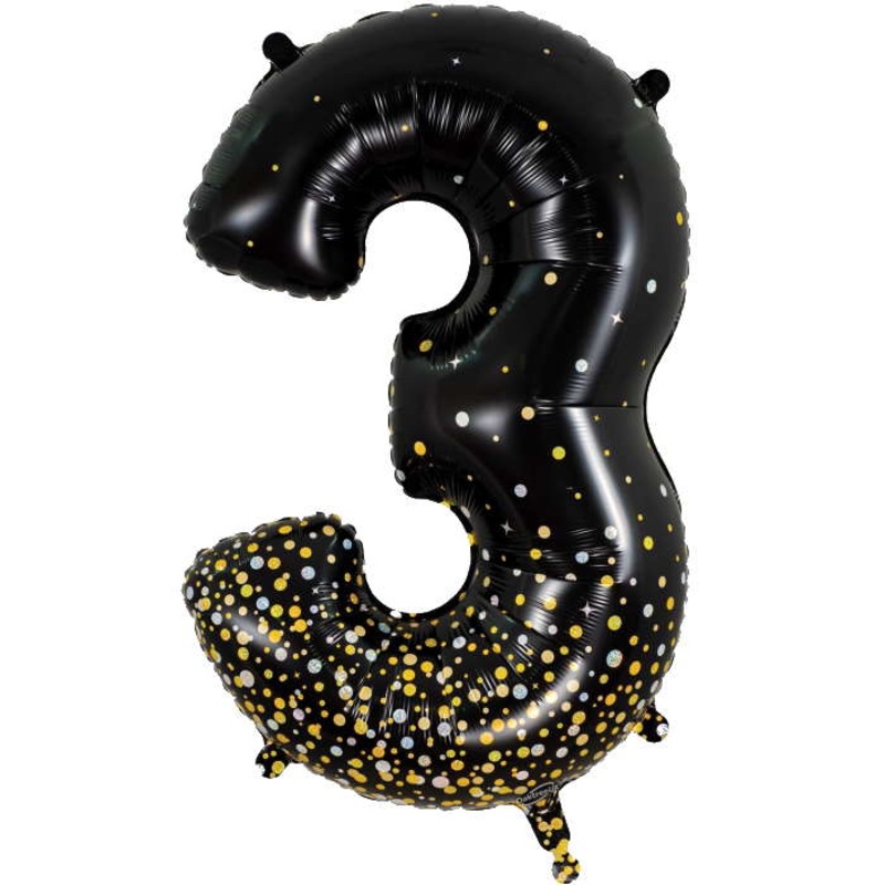 Black and Gold Number 3 Balloon