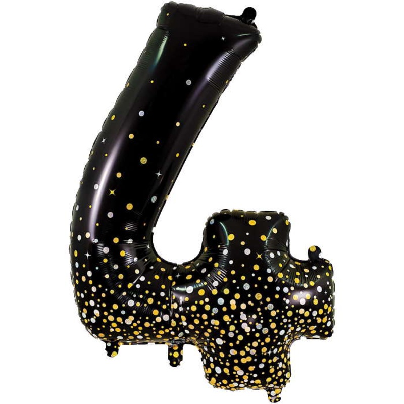 Black and Gold Number 4 Balloon