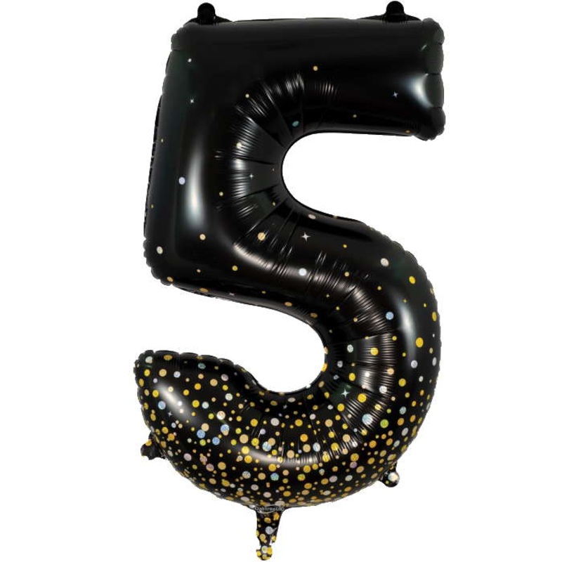 Black and Gold Number 5 Balloon