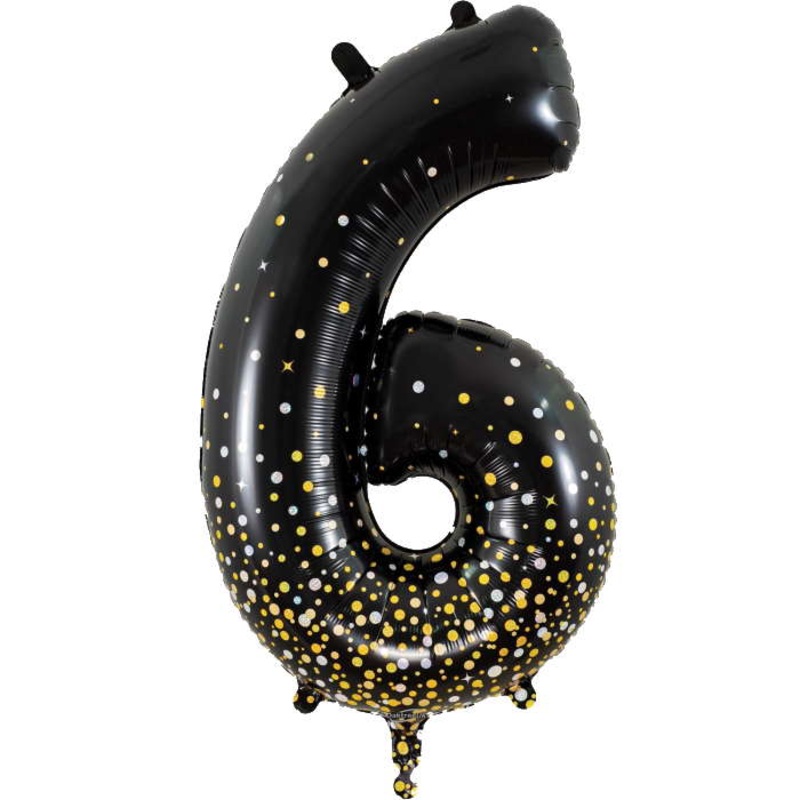 Black and Gold Number 6 Balloon