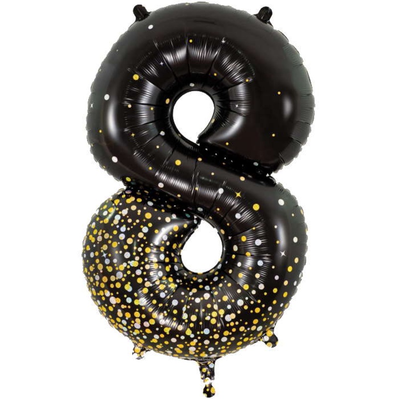Black and Gold Number 8 Balloon