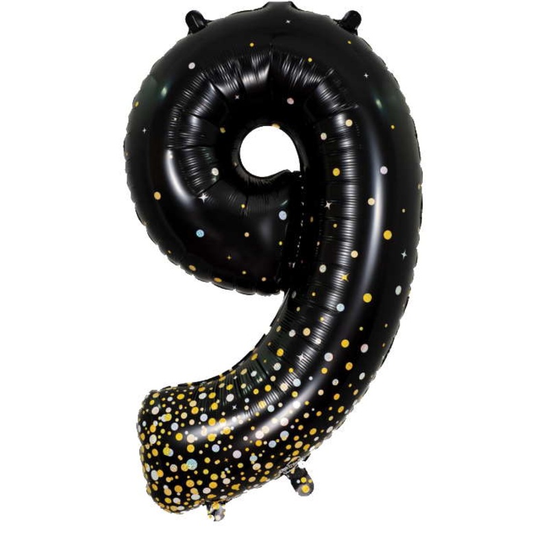 Black and Gold Number 9 Balloon