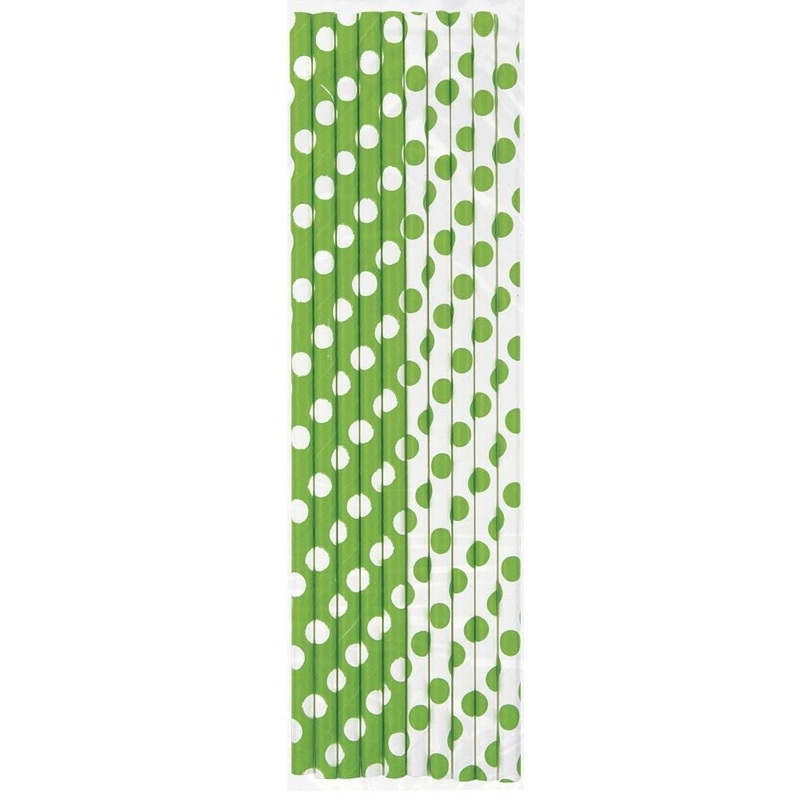 Lime Green Polka Dot Party Drinking Straws Pack of 10