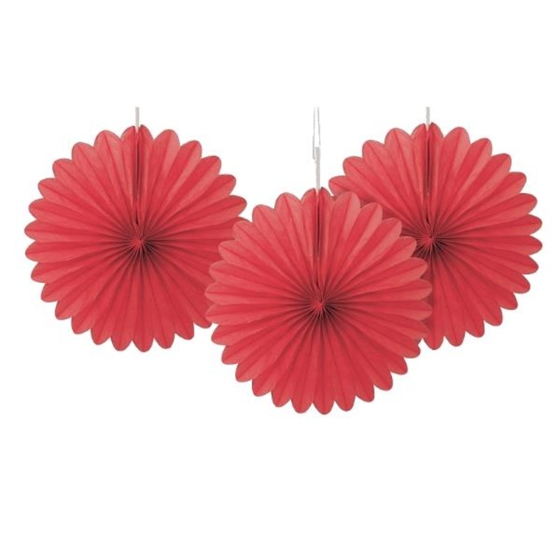 Red Paper Fan Decorations Pack of 3