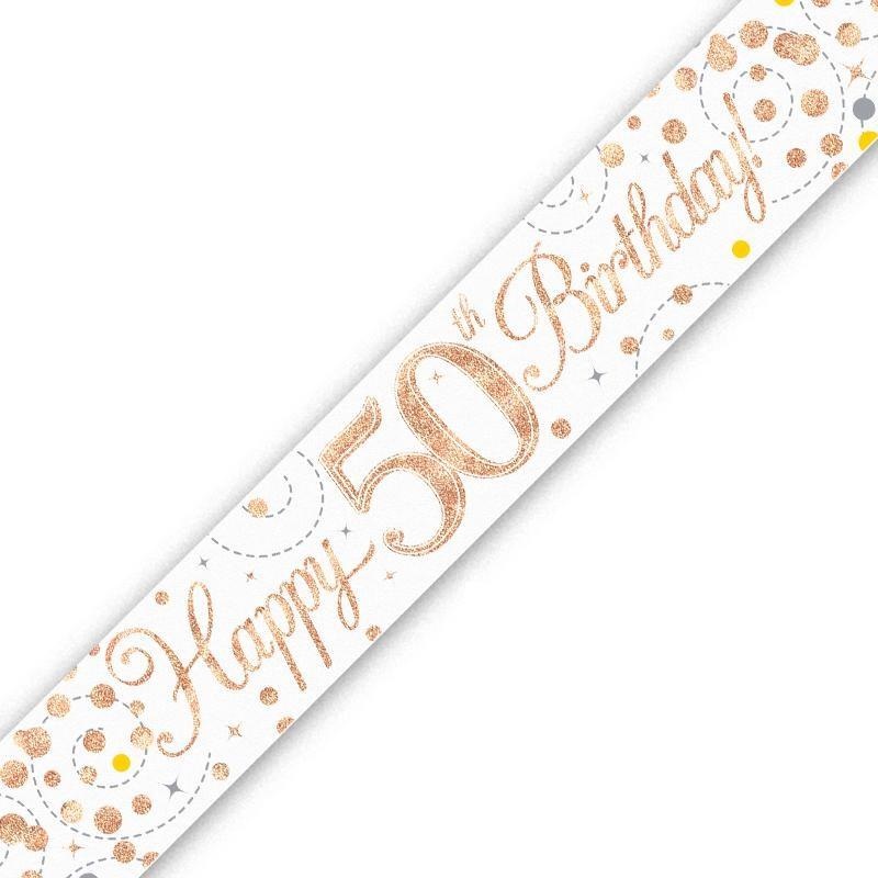 Rose Gold Confetti Happy 50th Birthday Foil Banner | Decoration - Buy Online