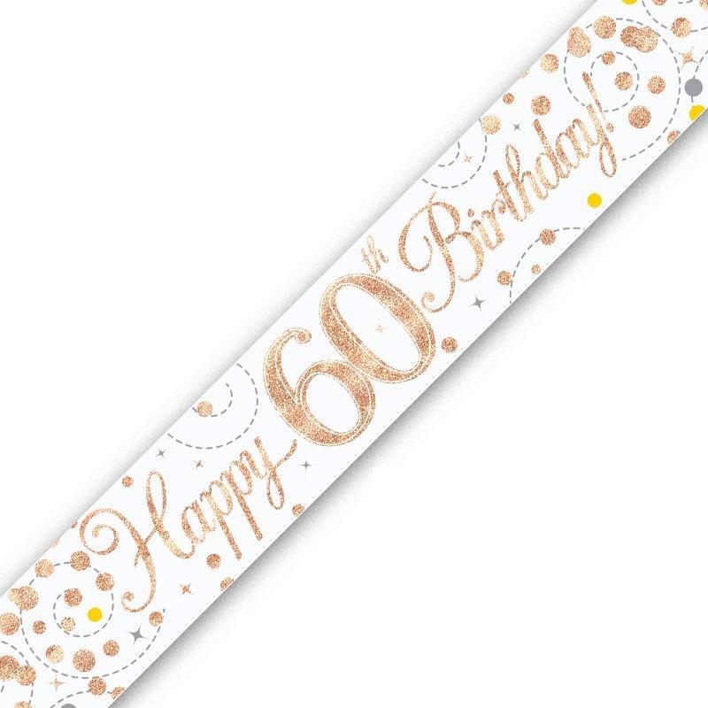 Rose Gold Confetti Happy 60th Birthday Foil Banner | Decoration - Buy Online